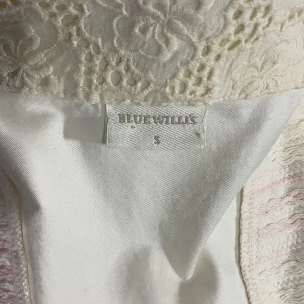 VTG Blue Willi’s Yellow Full Zip Floral Danish Design Collared Sweater Jacket Sm - Picture 8 of 9